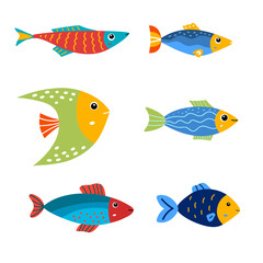 Cartoon fish. Set of isolated cute fish for childrens products