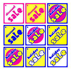 a set of bright multi-colored stickers for the seasonal sale, where the same stickers are made in different colors