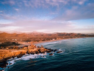 Naklejka premium Aerial of Cerritos beach with a beautiful seascape captured at sunset