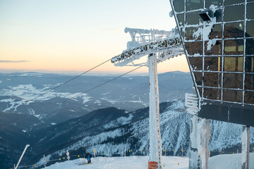 Jasna, Slovakia - February 3, 2022: top station of ski resort