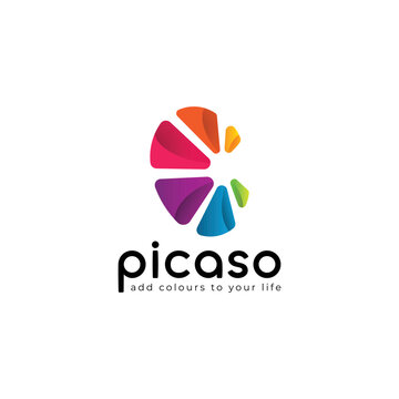 Picaso, rainbow colour logo design for a paint company on white background