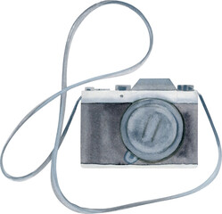 Hand drawn watercolor camera