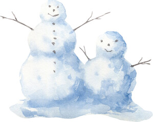 Hand drawn watercolor snowmen
