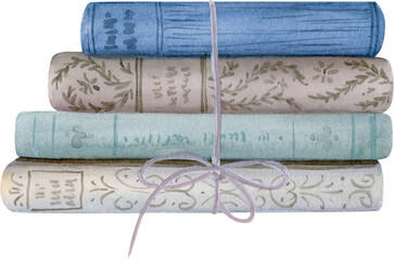 Hand drawn watercolor bundle of vintage books