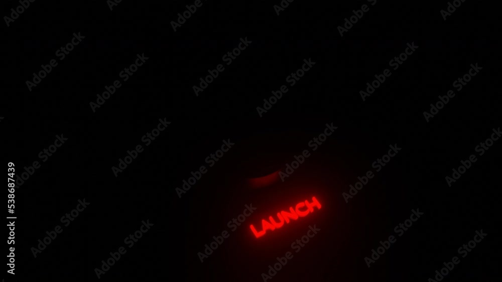 Poster glowing 3d launch button. design. button to start computer system in dark. neon startup sign with co