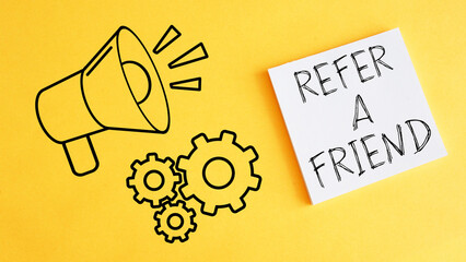Refer a friend is shown using the text - obrazy, fototapety, plakaty