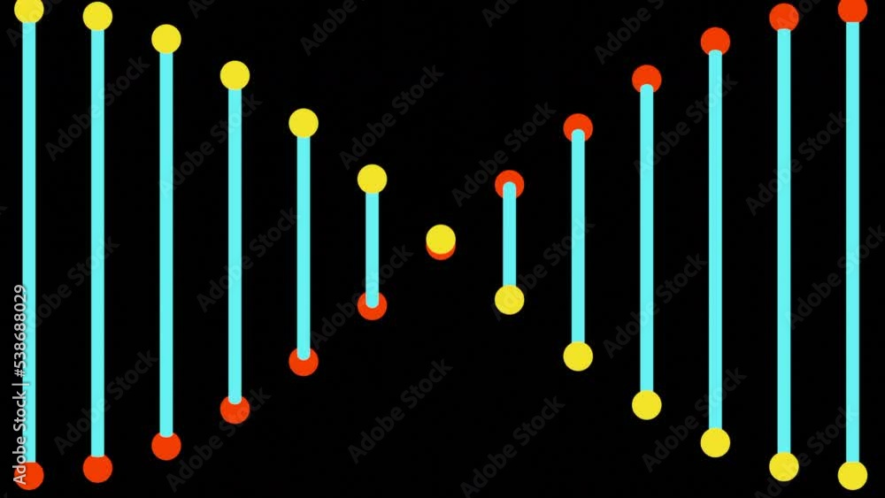 Poster simple animation of moving dna. design. beautiful rotating dna structure of lines and dots. colorful