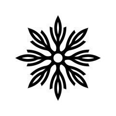 Snowflake icon. Black contour linear silhouette. Front view. Vector simple flat graphic illustration. Isolated object on a white background. Isolate.