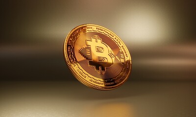 Background 3d clean illustration of gold coins with bitcoin sign