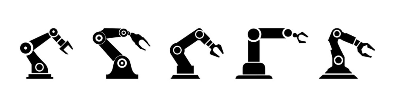 Robotic Hand Manipulator Silhouette Symbol Icon. Robot Limb Logo. Robot Arm. Automation, Robot, CNC Shape Logo.