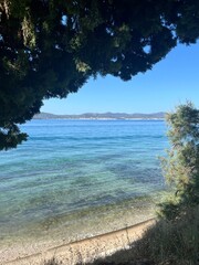 Blue sea horizon, blue sky, natural colors, pure sea water surface
