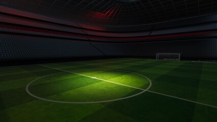 Fototapeta premium Football stadium at night. An imaginary stadium is modelled and rendered, 3d illustration 
