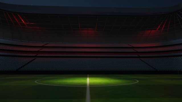 Football stadium at night. An imaginary stadium is modelled and rendered, 3d illustration 