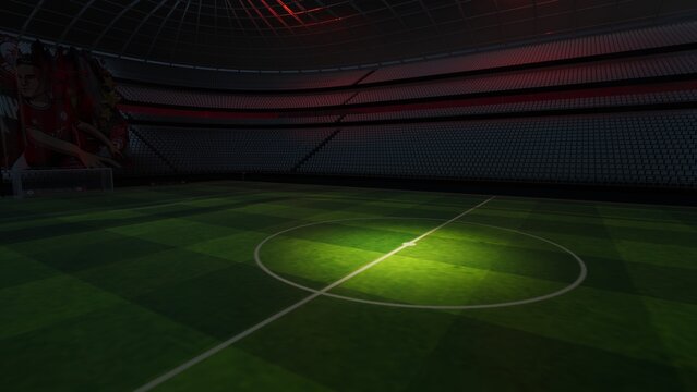 Football stadium at night. An imaginary stadium is modelled and rendered, 3d illustration 