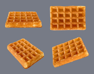Viennese waffles. Delicious baking food square forms crispy scattered waffles decent vector realistic templates of dessert products