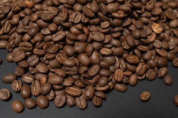 Top view of coffee beans, texture of coffee beans.