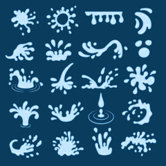 Stylized water drops. Ink or paint splashes visualization of water flow recent vector templates