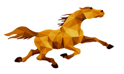 amber color, running stallion Pacer vector-isolated images on white background in low poly style
