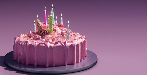 tasty pink wedding cake, sweet delicious creme, pink frosting, birthday cake