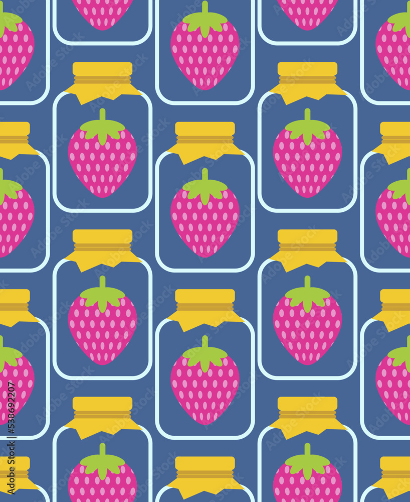 Poster jar with strawberry jam pattern seamless. vector texture