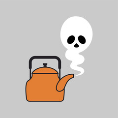 Teapot and ghost. Steam from kettle is like phantom. halloween illustration Vector