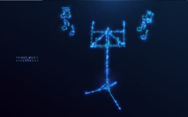 Starry music stand. Bright icon, outline design, with blue stars and light globes on a deep blue background.