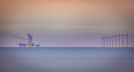 Wind turbine sunset in the Irish Sea Canon EOS R6, 600mm, F11 approximate 9 miles © Patrick O’Neill