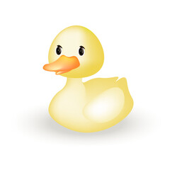 Yellow duck vector. Cute duckling, 3d cartoon character.  Kawaii bird. Suitable for baby products, children's books, goods.