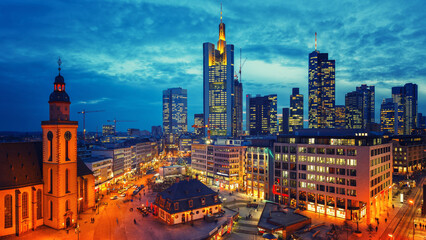 Panoramic view on Frankfurt am Main at dusk, Germany - 538693897