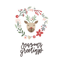 Season's greetings - Christmas greeting card design. Vector illustration.