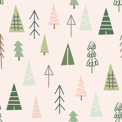 Christmas Seamless Pattern design with trees. Vector illustration.