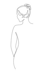 Silhouettes of a girl in a modern one line style. Continuous lady line drawing, aesthetic outline for home decor, posters, wall art, stickers, logo. Vector illustration.