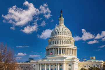 US Capitol over blue sky at sunny day