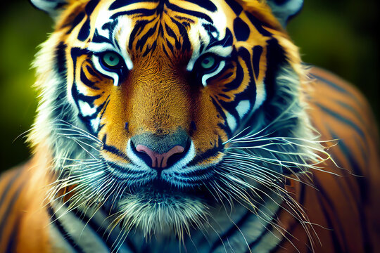 A Realistic Tiger Closed Face In Digital Painting Illustration Art.