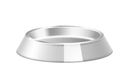 Realistic metal pet bowl. Utensil for feeding domestic animals. Plate for cat and dog food drink