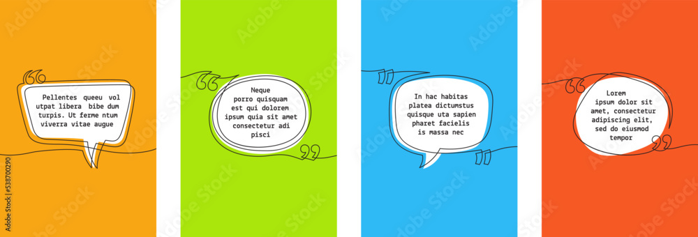 Poster continuous line quote banners. brackets review, motivational empty bubbles continuous lines. modern 