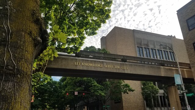 Portland State University Pedestrian Bridge With Imprinted Lettering. 