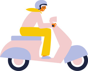 Elegant old woman driving scooter fast. City transport flat illustration