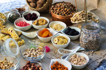 Bar with granola, dried fruits and nuts
