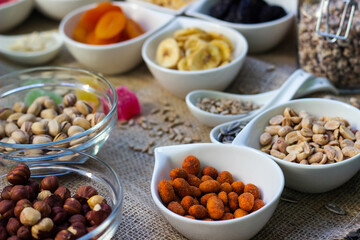 Bar with granola, dried fruits and nuts