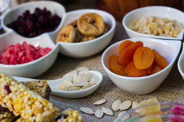 Bar with granola, dried fruits and nuts
