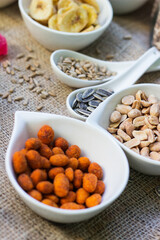 Bar with granola, dried fruits and nuts