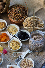 Bar with granola, dried fruits and nuts