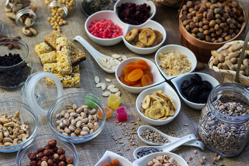 Bar with granola, dried fruits and nuts
