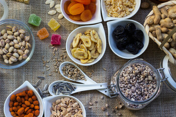 Bar with granola, dried fruits and nuts