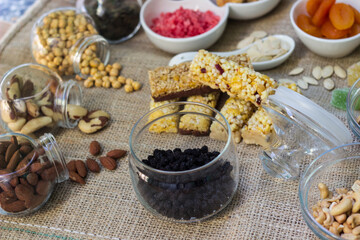 Bar with granola, dried fruits and nuts