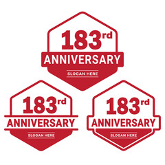Set of 183 years Anniversary logotype design. 183rd birthday celebration logo collection. Set of anniversary design template. Vector illustration.	