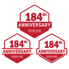 Set of 184 years Anniversary logotype design. 184th birthday celebration logo collection. Set of anniversary design template. Vector illustration.	