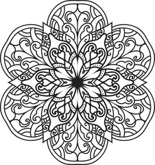 Doodle pattern with ethnic mandala ornament. Black and white illustration. Outline. Coloring page