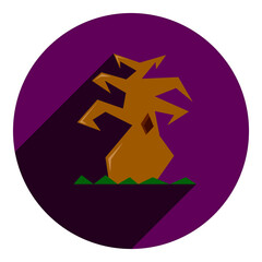 scary tree with a hollow. icon in flat style of a tree with a hollow. flat purple with long shadow logo. halloween icon. web browser icon.